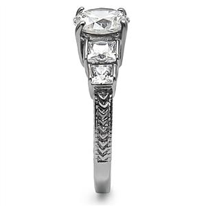 CJ7747OS Wholesale Stainless Steel Round Cubic Zirconia Intricately Raised Setting Engagement Ring