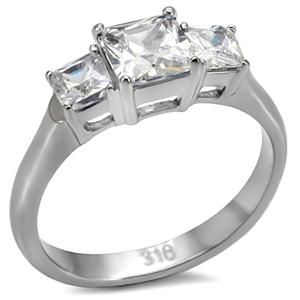 CJ7748OS Wholesale Stainless Steel Square Princess Cubic Zirconia Past, Present & Future Ring