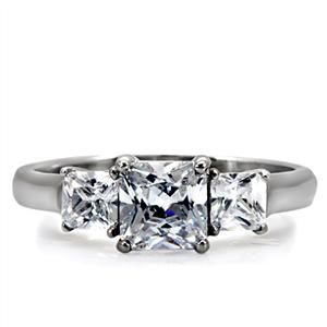CJ7748OS Wholesale Stainless Steel Square Princess Cubic Zirconia Past, Present & Future Ring