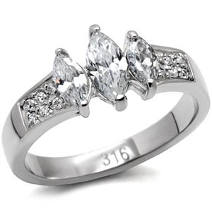 CJ7751OS Wholesale Stainless Steel Marquise Cubic Zirconia Past, Present & Future Engagement Ring