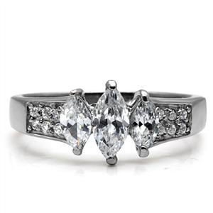 CJ7751OS Wholesale Stainless Steel Marquise Cubic Zirconia Past, Present & Future Engagement Ring