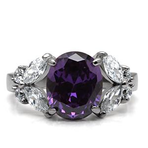 CJ7776OS Wholesale Stainless Steel Oval Cut Amethyst CZ Ring