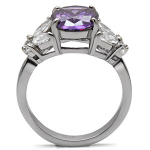 CJ7776OS Wholesale Stainless Steel Oval Cut Amethyst CZ Ring