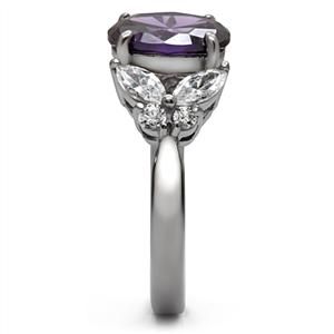 CJ7776OS Wholesale Stainless Steel Oval Cut Amethyst CZ Ring