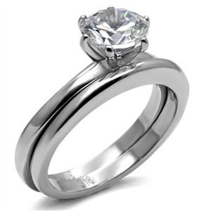 CJ7787OS Wholesale Stainless Steel Solitaire Round Cubic Zirconia Wedding Set