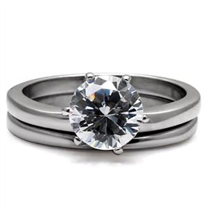 CJ7787OS Wholesale Stainless Steel Solitaire Round Cubic Zirconia Wedding Set