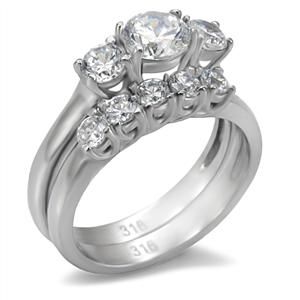 CJ7788OS Wholesale Stainless Steel Round Cubic Zirconia Past, Present & Future Wedding Set