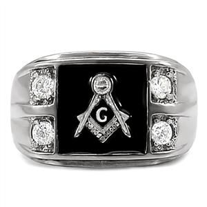 CJ7879OS Wholesale Stainless Steel 4-Stone Masonic Men's Ring