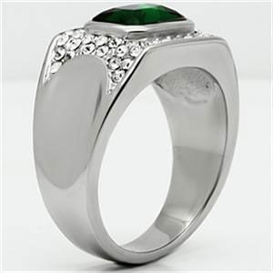 CJG1004 Wholesale High Polished Stainless Steel Synthetic Emerald Men's Fashion Ring