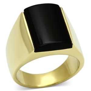CJG1121 Wholesale Jet Black Semi-Precious Onyx IP Gold Plated Stainless Steel Men&#39;s Fashion Ring