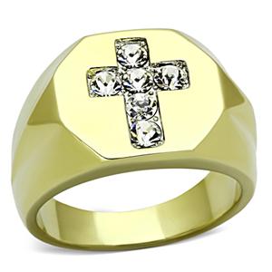 CJG1219 Wholesale Crystal IP Gold Cross Stainless Steel Men's Ring