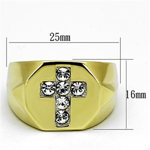CJG1219 Wholesale Crystal IP Gold Cross Stainless Steel Men's Ring