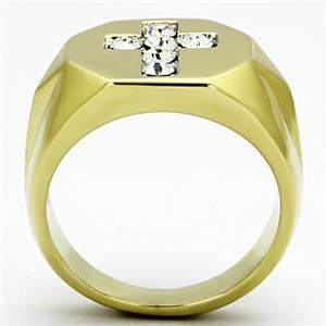 CJG1219 Wholesale Crystal IP Gold Cross Stainless Steel Men's Ring
