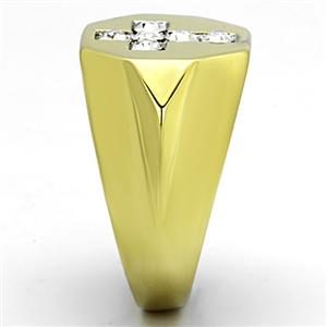 CJG1219 Wholesale Crystal IP Gold Cross Stainless Steel Men's Ring