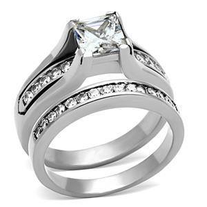 CJG1383 Wholesale Stacked Princess Cut CZ Stainless Steel Ring