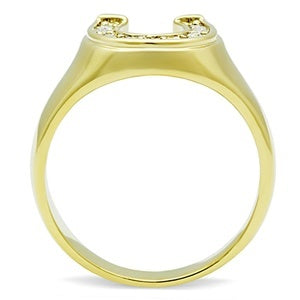 CJG1405 Wholesale Gold Plated Stainless Steel Channeled CZ Horseshoe Ring