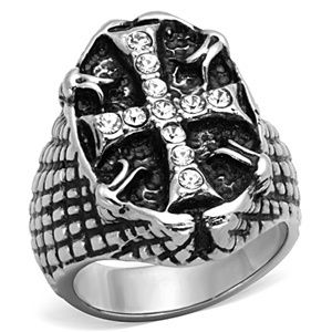 CJG1430 Wholesale Stainless Steel Crystal Cross Men's Ring