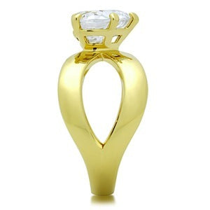 CJG1469 Wholesale Heart Cut Gold Plated Stainless Steel Solitaire CZ Engagement Ring