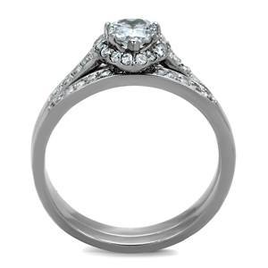 CJG1498 Wholesale CZ Stainless Steel Halo Heart Wedding Ring Set
