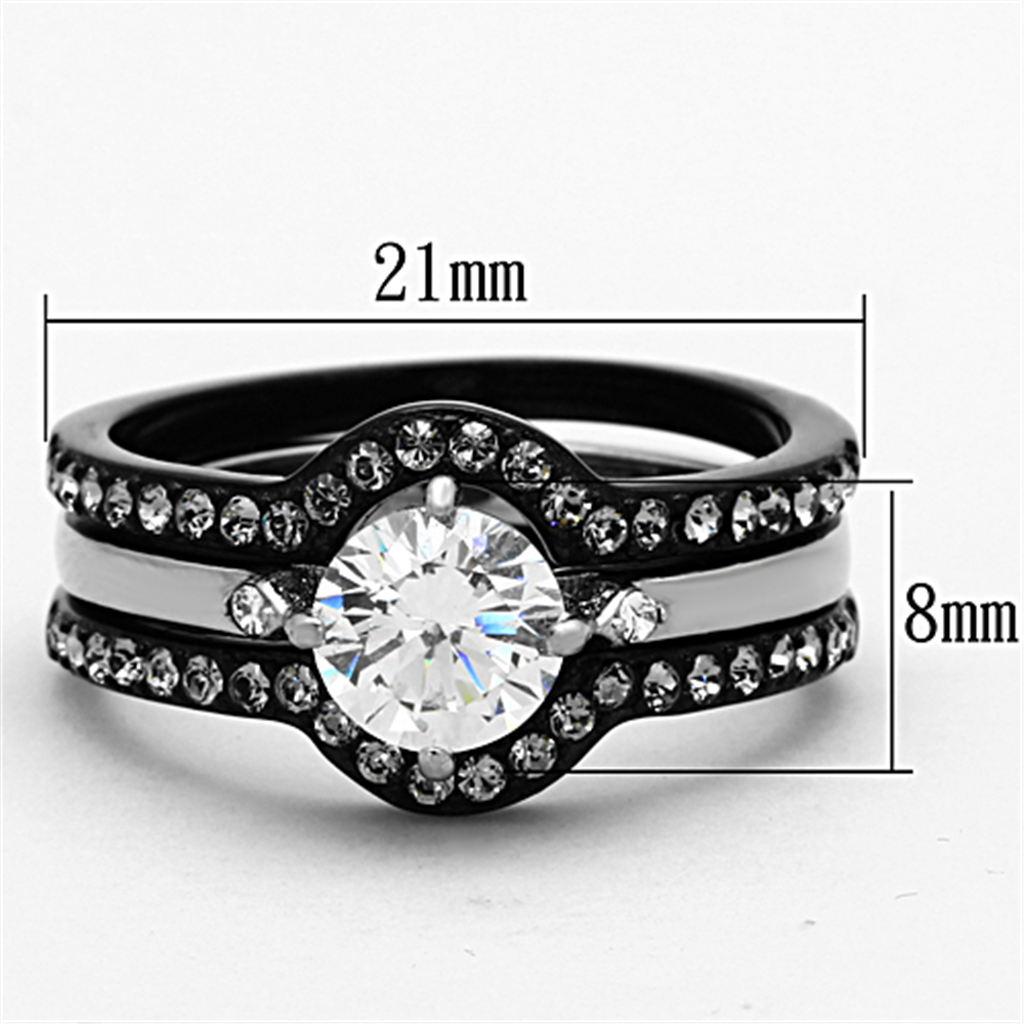 CJ1346 CZ Two Tone Round Cut Stainless Steel Wedding Ring Set