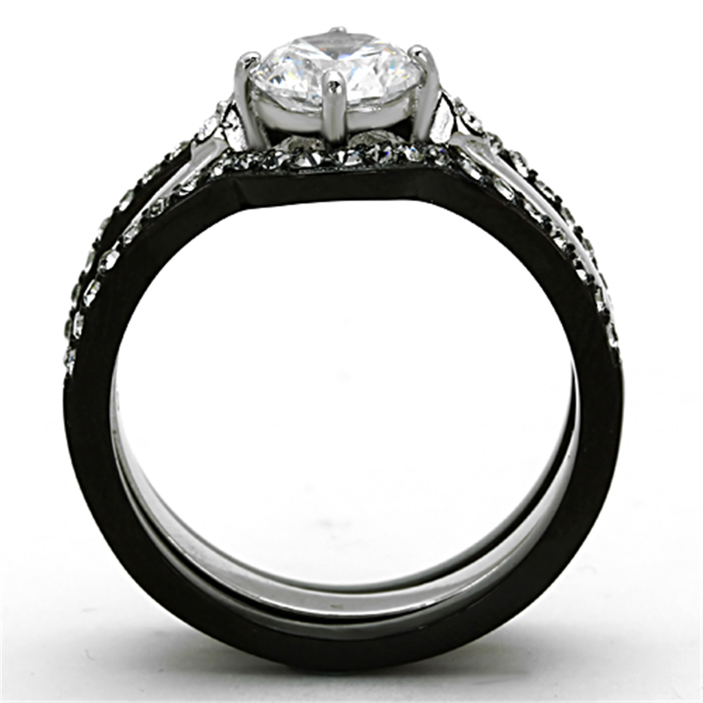 CJ1346 CZ Two Tone Round Cut Stainless Steel Wedding Ring Set