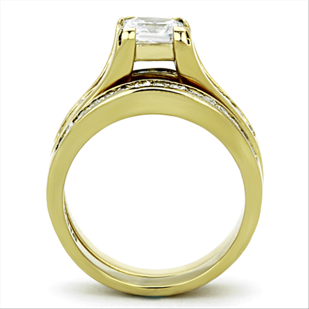 CJG2209 Wholesale Women&#39;s Stainless Steel IP Gold AAA Grade CZ Wedding Ring Set