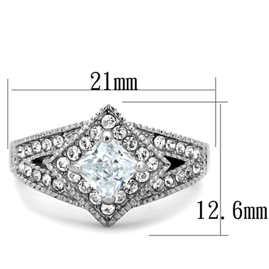 CJG2704 Pave Princess Cut CZ Stainless Steel Ring
