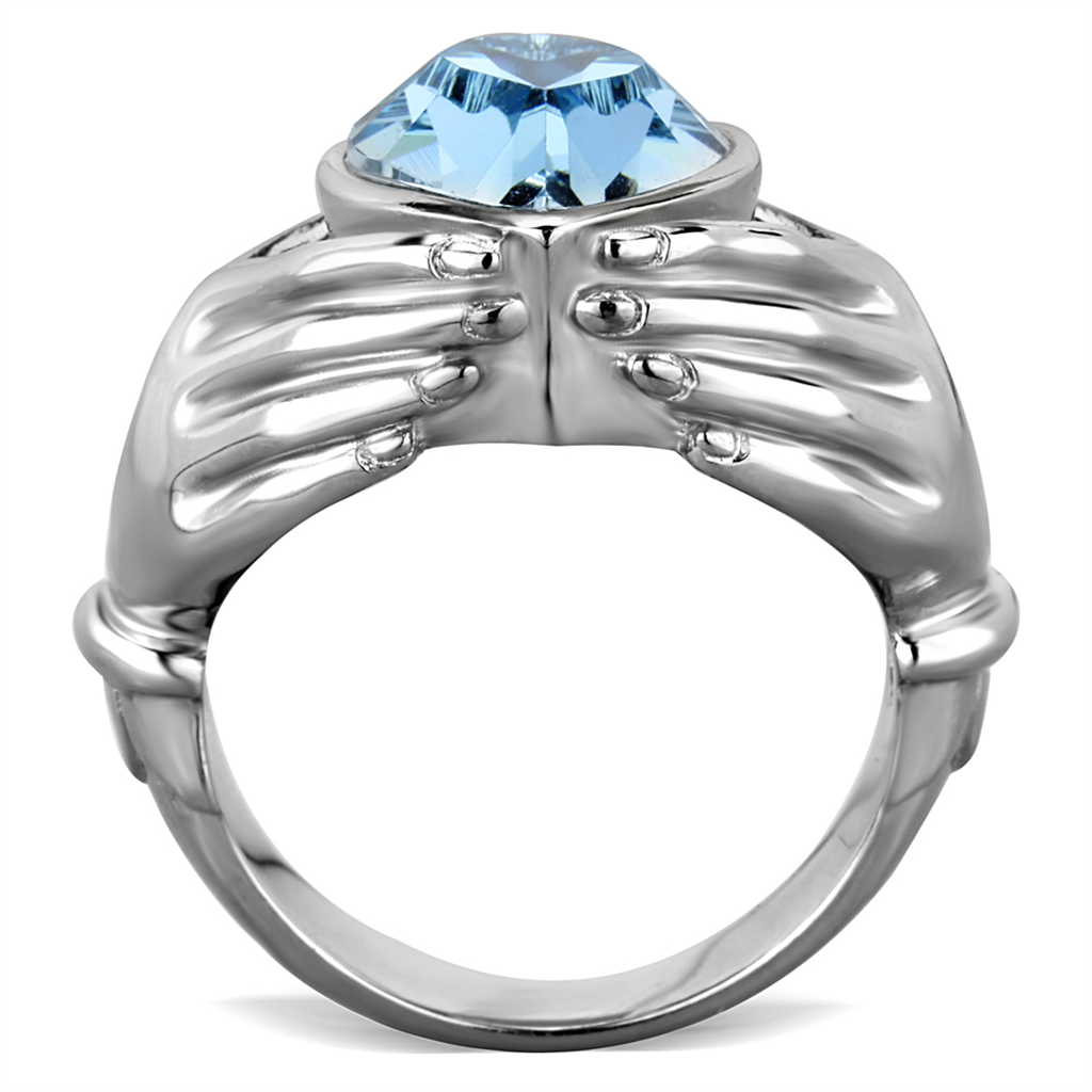 CJG2714 Loving Arms Aquamarine Crystal Stainless Steel Ring