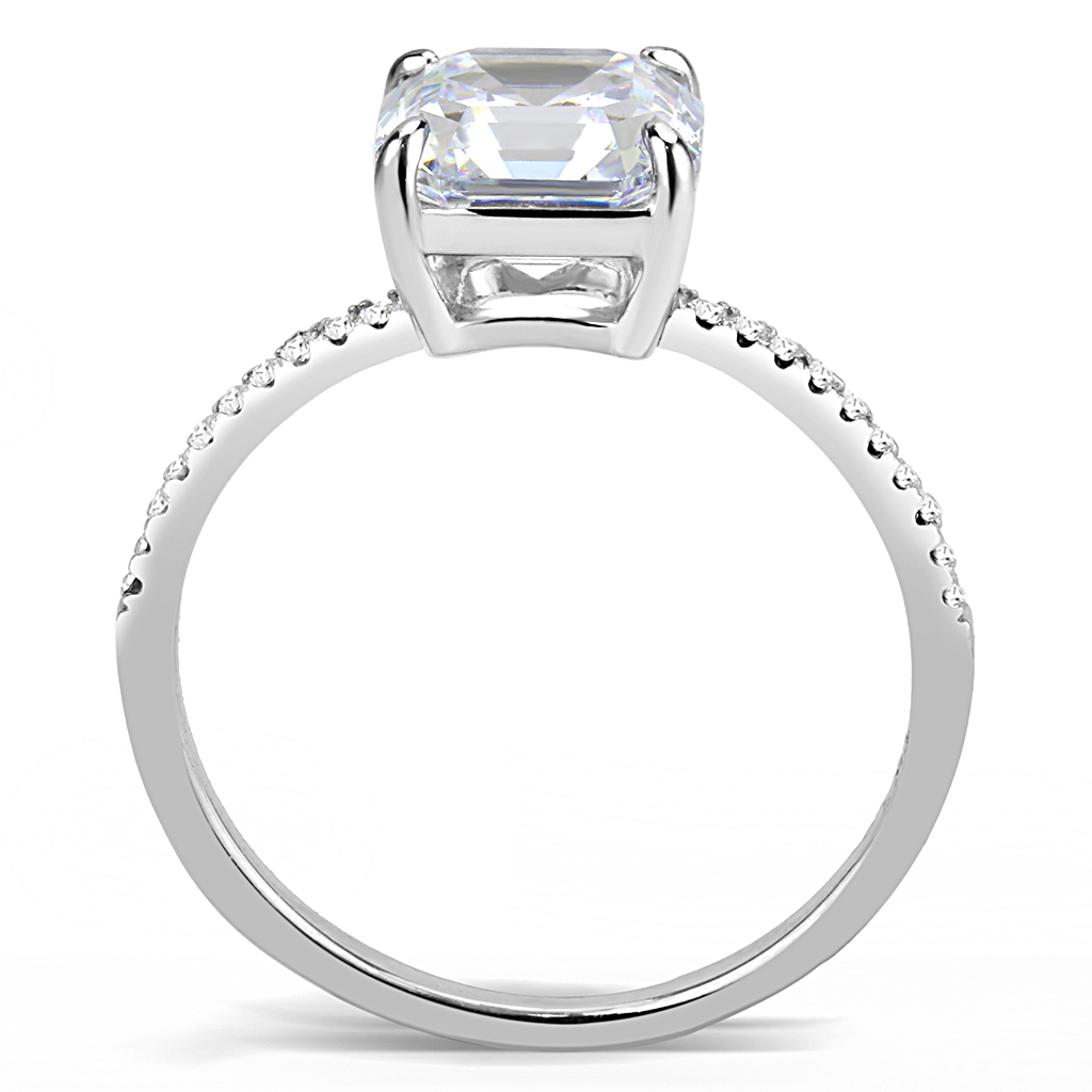 CJ008 Wholesale Women's Stainless Steel Square Cut Cubic Zirconia Clear Solitaire Engagement Ring