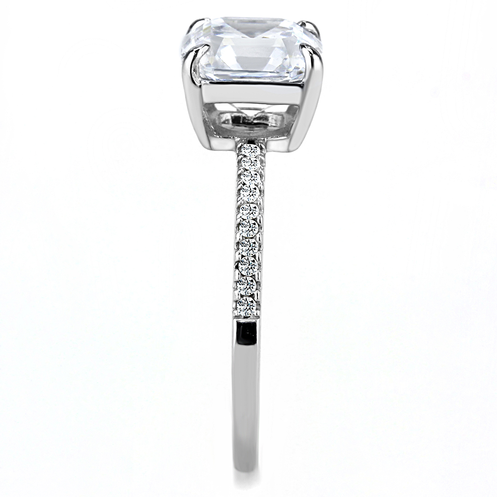 CJ008 Wholesale Women's Stainless Steel Square Cut Cubic Zirconia Clear Solitaire Engagement Ring