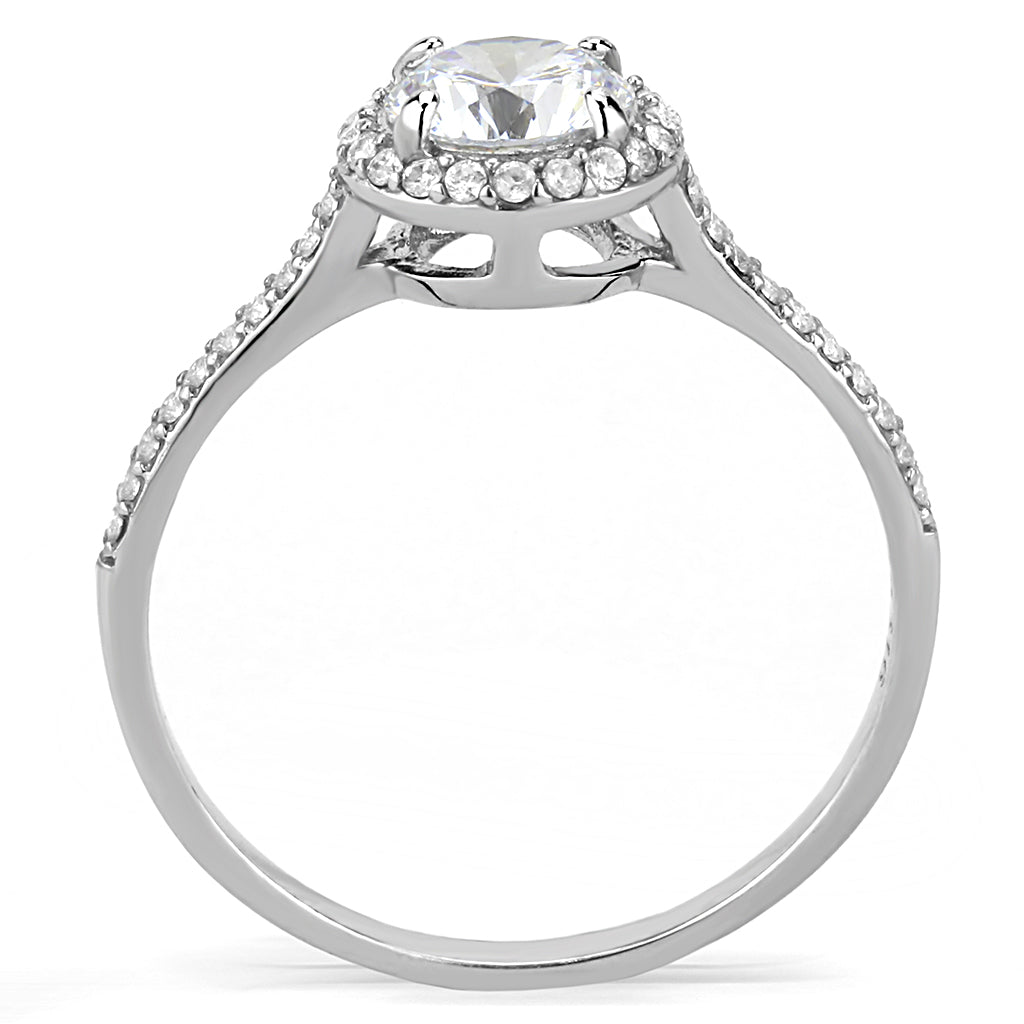 CJ022 Wholesale Stainless Steel AAA Grade CZ Halo-Set Engagement Ring