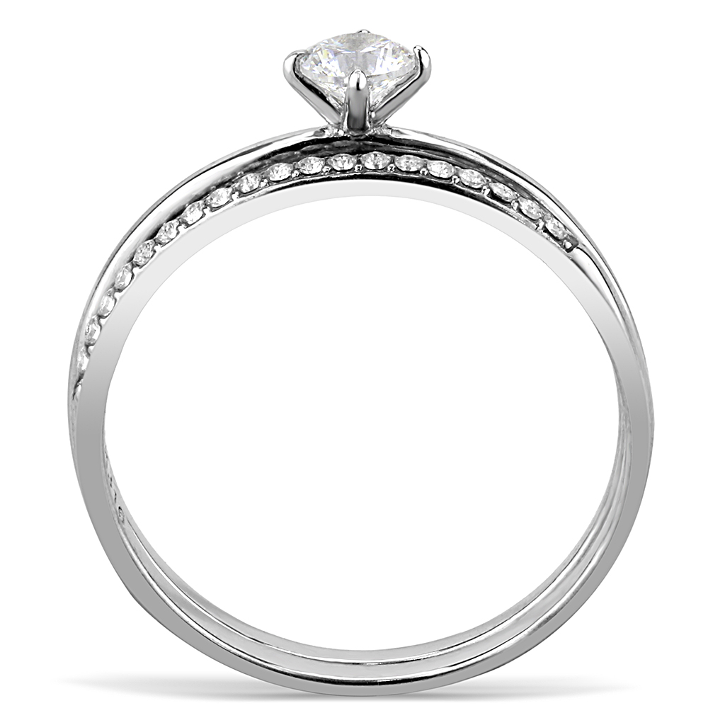CJ206 Wholesale Women's Stainless Steel AAA Grade Clear Cubic Zirconia Minimal Wedding Ring Set