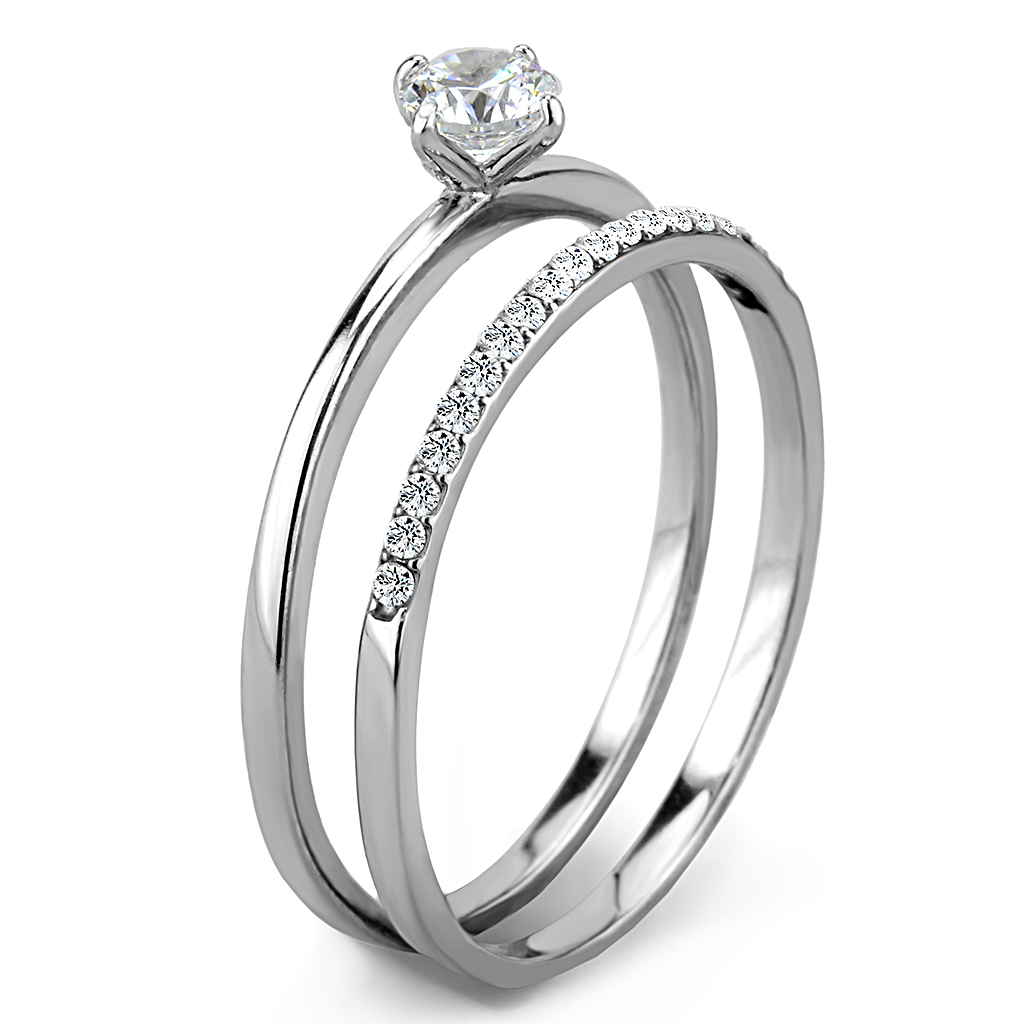 CJ206 Wholesale Women's Stainless Steel AAA Grade Clear Cubic Zirconia Minimal Wedding Ring Set