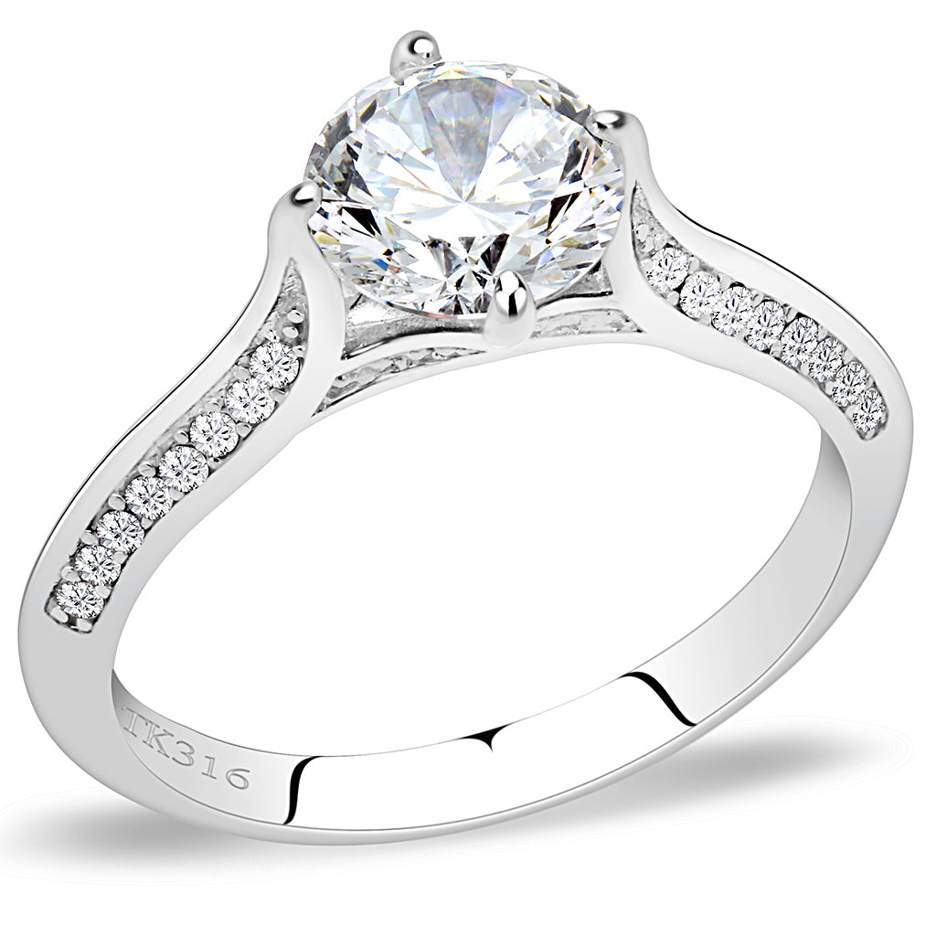 CJ036 Wholesale Stainless Steel AAA Grade CZ Prong-Set Engagement Ring
