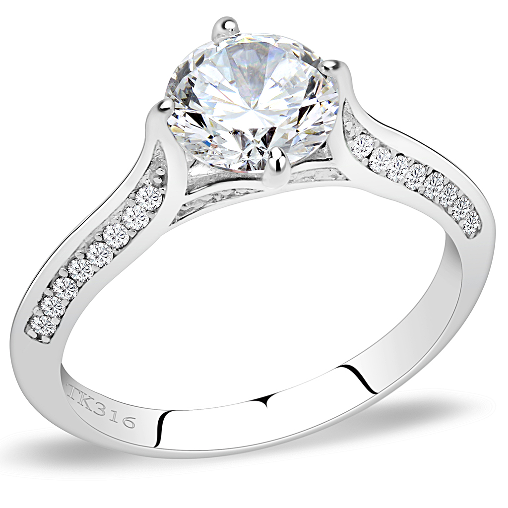 CJ036 Wholesale Stainless Steel AAA Grade CZ Prong-Set Engagement Ring