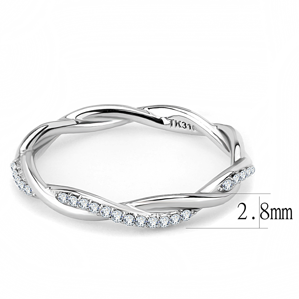 CJ042 Wholesale Women's Stainless Steel AAA Grade Cubic Zirconia Clear Minimal Twist Ring