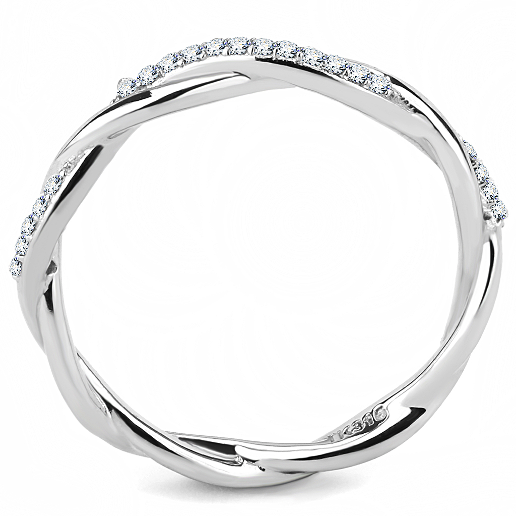 CJ042 Wholesale Women's Stainless Steel AAA Grade Cubic Zirconia Clear Minimal Twist Ring
