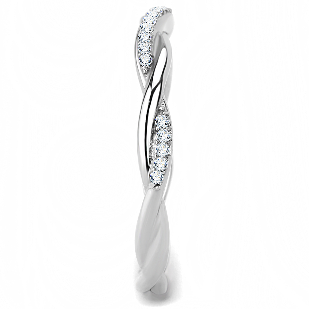 CJ042 Wholesale Women's Stainless Steel AAA Grade Cubic Zirconia Clear Minimal Twist Ring