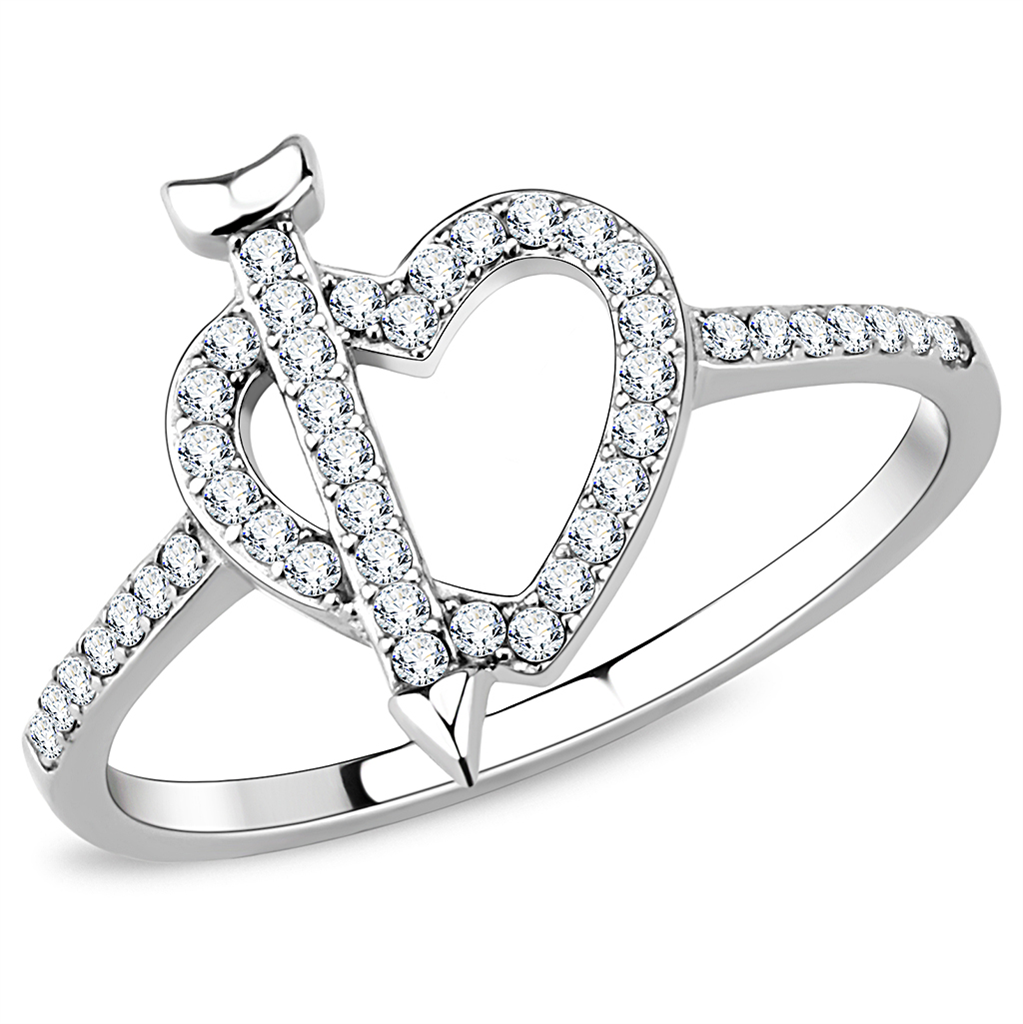 CJ052 Wholesale Women's Stainless Steel High polished AAA Grade CZ Clear Heart & Arrow Ring