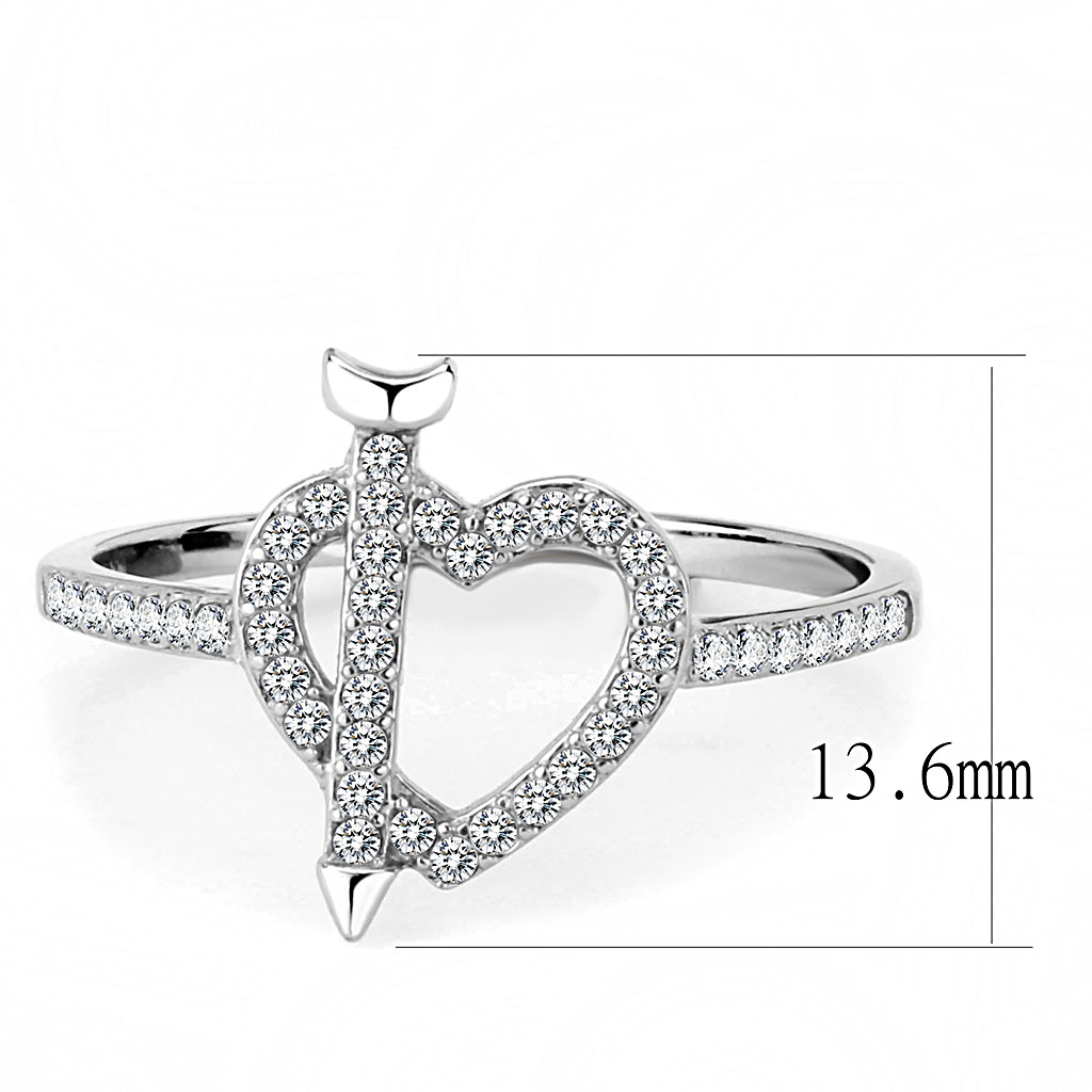 CJ052 Wholesale Women's Stainless Steel High polished AAA Grade CZ Clear Heart & Arrow Ring