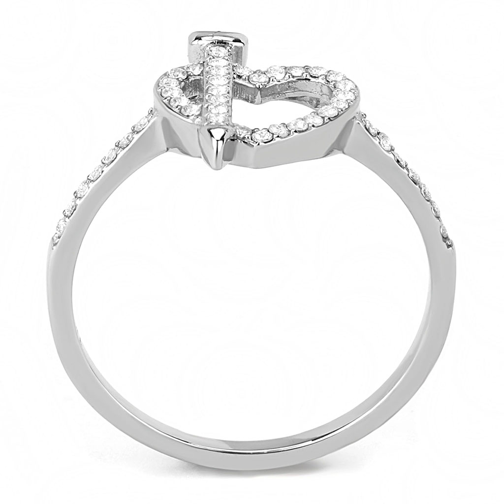 CJ052 Wholesale Women's Stainless Steel High polished AAA Grade CZ Clear Heart & Arrow Ring