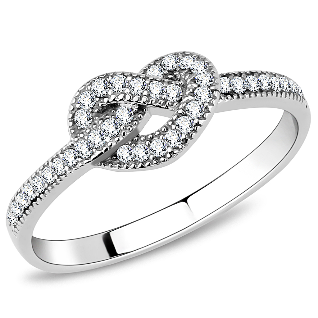 CJ053 Wholesale Women's Stainless Steel High polished AAA Grade CZ Clear Heart Knot Ring