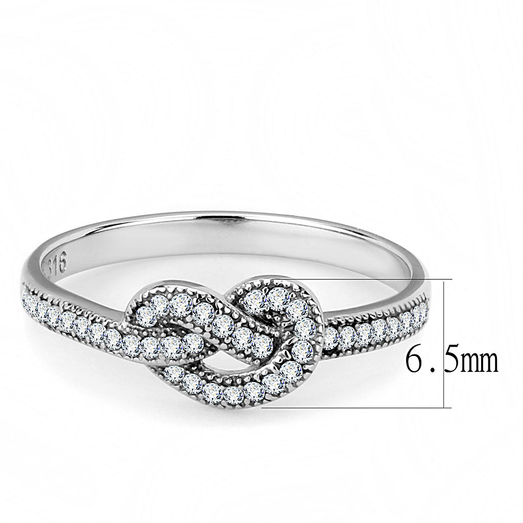 CJ053 Wholesale Women&#39;s Stainless Steel High polished AAA Grade CZ Clear Heart Knot Ring