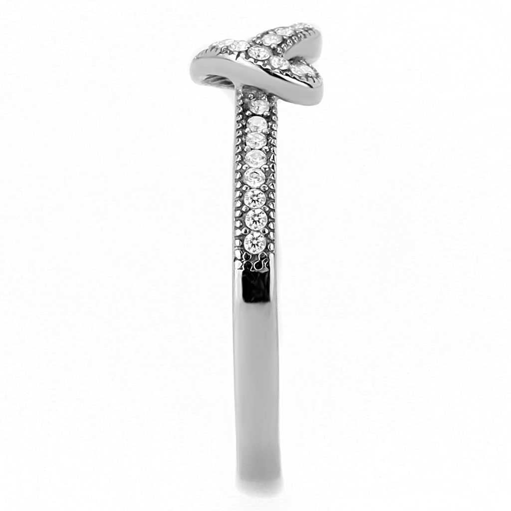 CJ053 Wholesale Women's Stainless Steel High polished AAA Grade CZ Clear Heart Knot Ring