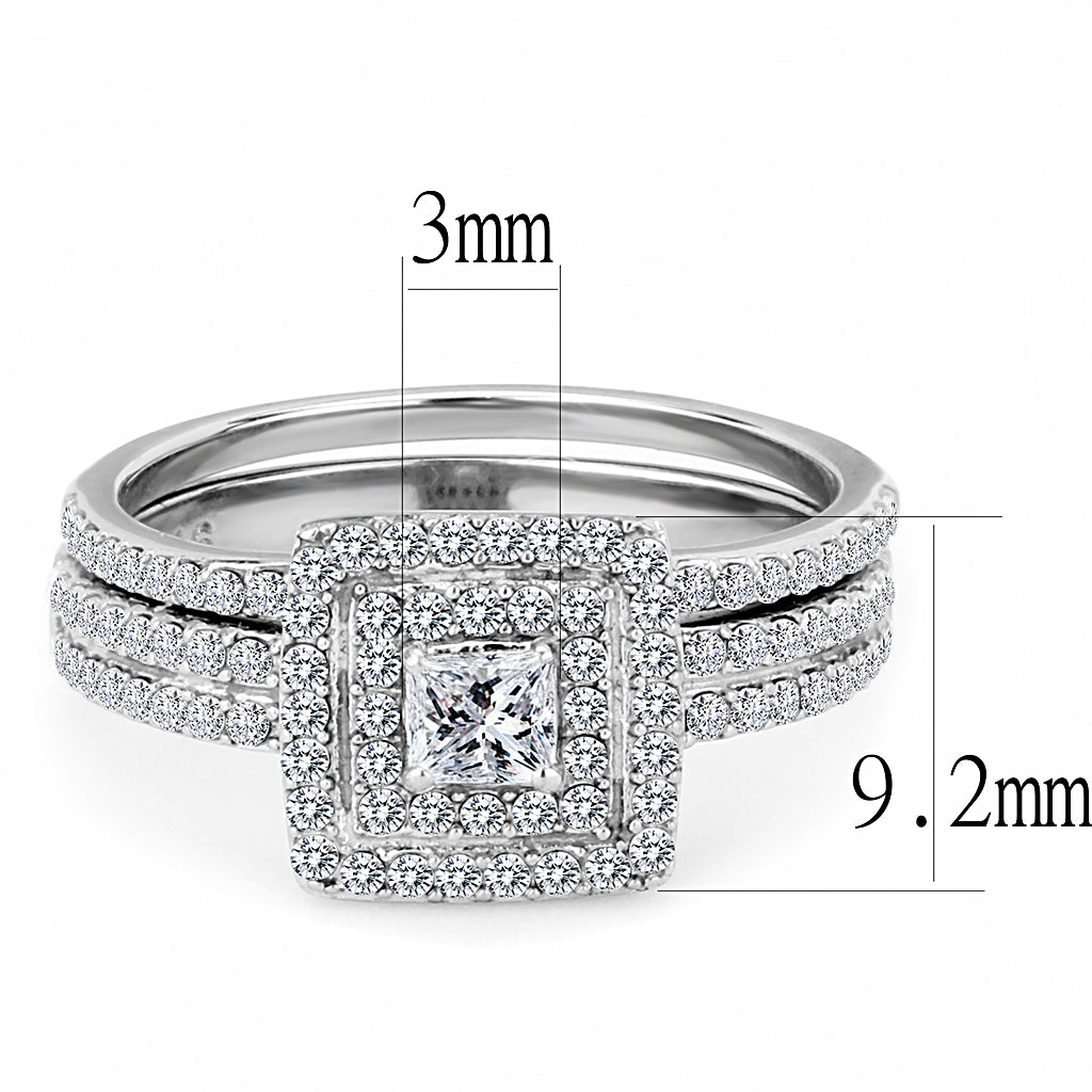 CJ064 Wholesale Women&#39;s Stainless Steel AAA Grade Cubic Zirconia Clear Square Cut Engagement Ring Set