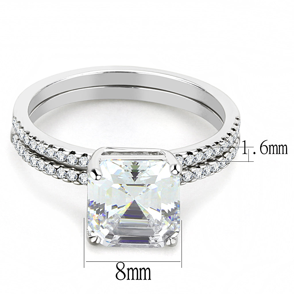 CJ065 Wholesale Women&#39;s Stainless Steel Square Cut Cubic Zirconia Clear Solitaire Engagement Ring Set