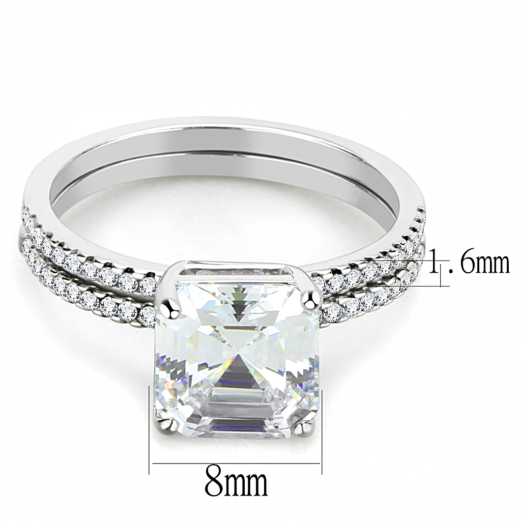 CJ065 Wholesale Women's Stainless Steel Square Cut Cubic Zirconia Clear Solitaire Engagement Ring Set