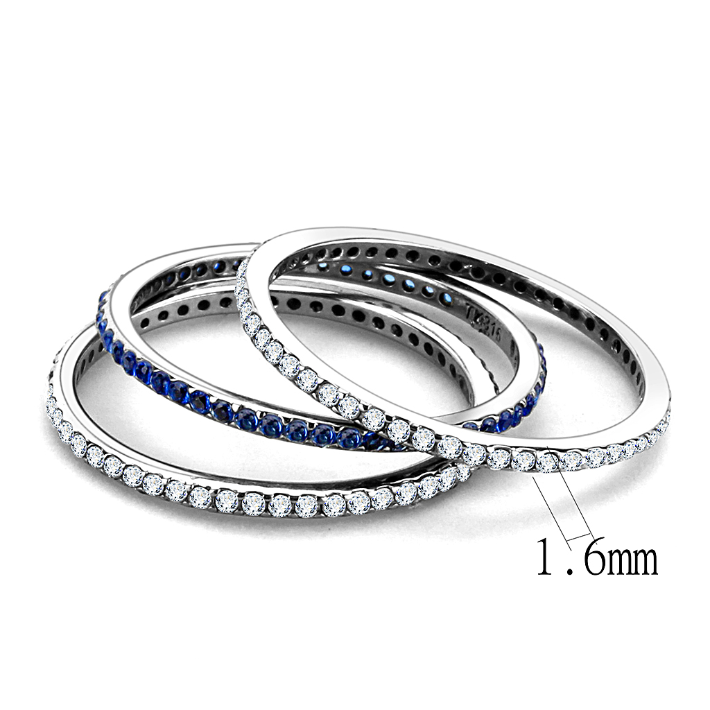 CJ066 Wholesale Women's Stainless Steel AAA Grade Cubic Zirconia London Blue Eternal Ring Set