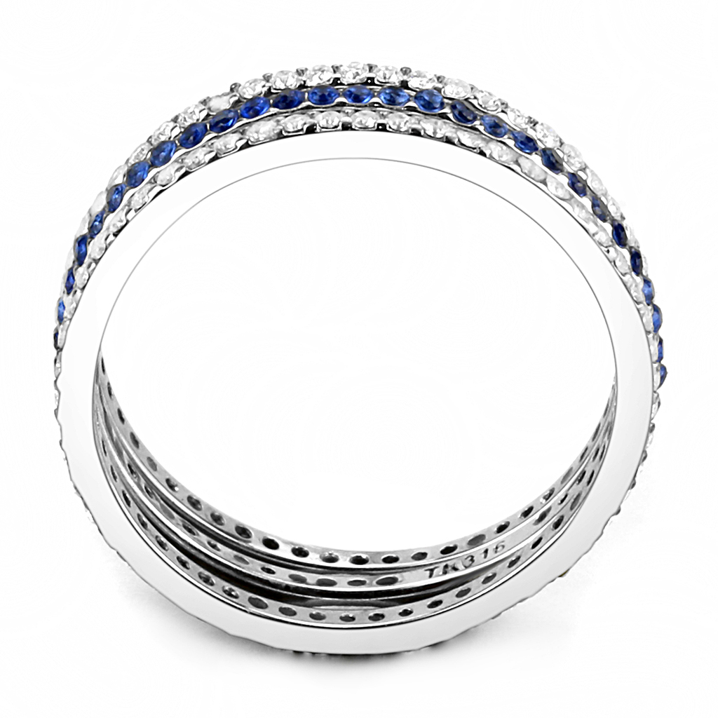 CJ066 Wholesale Women's Stainless Steel AAA Grade Cubic Zirconia London Blue Eternal Ring Set