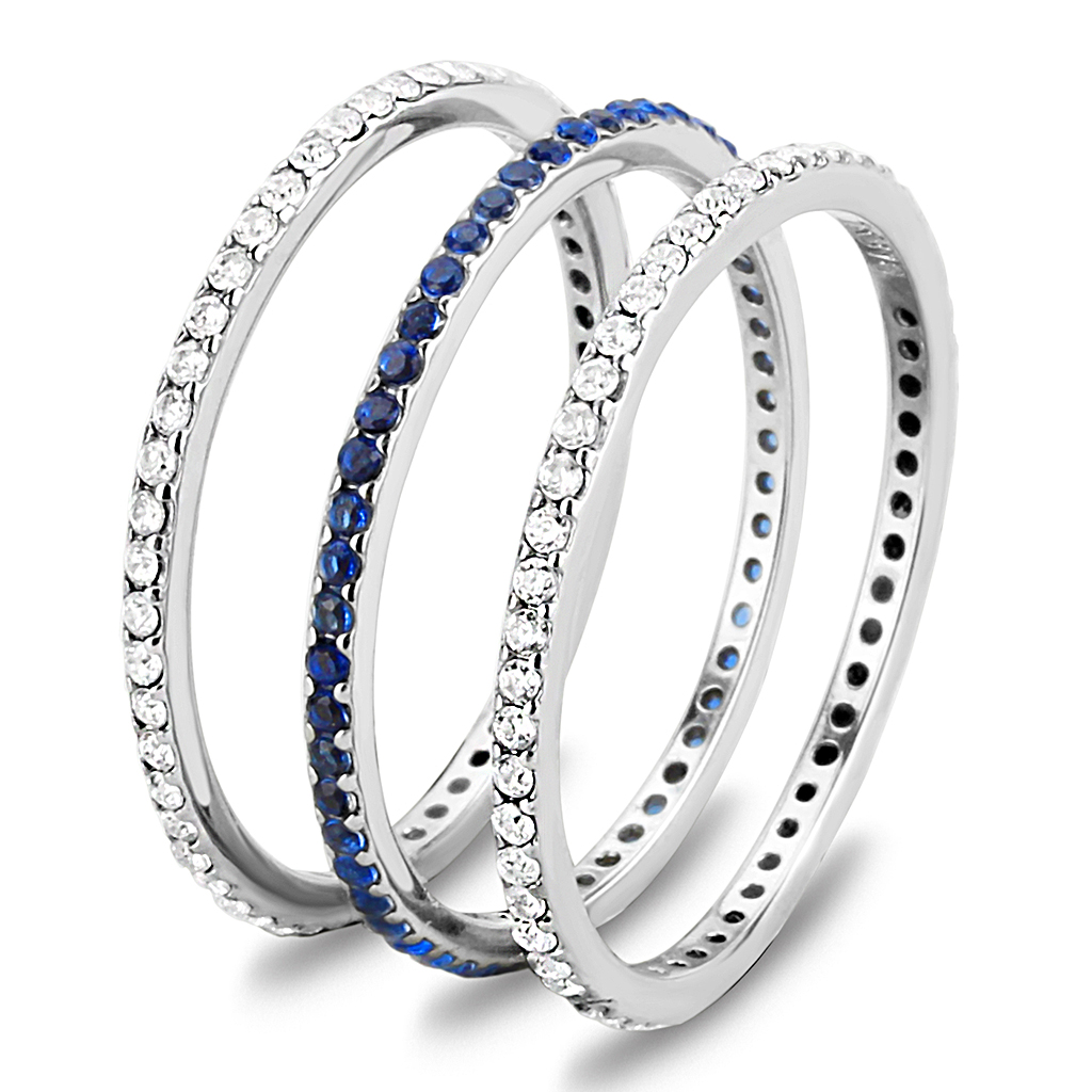 CJ066 Wholesale Women's Stainless Steel AAA Grade Cubic Zirconia London Blue Eternal Ring Set